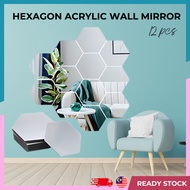 Silver Mirror Hexagon Acrylic Wall Cermin Hexagon Wall Decoration 3D