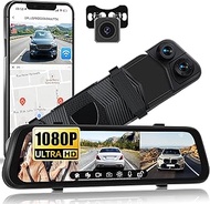 SIXWIN 1080P 3 Channel Mirror Dashcam Car with WiFi & App 9.66 Inch HD Touch Screen Dashcam, 1080P +