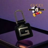 🦄GUCCI 古馳 |復古黑色漆皮皮革x金屬鑰匙圈.鑰匙扣.吊飾Size:8x4cm#二手