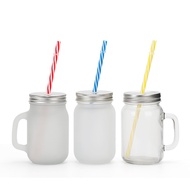 ☝Sublimation Blank Mason Jar Lids Frosted Glass Mug Durable Canninng Leakproof Cover With Straw ✦a