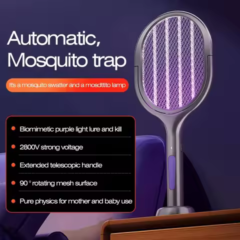 Telescopic Electric Mosquito Swatter & UV Trap Lamp, Extendable 109cm, Safe Physical Killer, Recharg