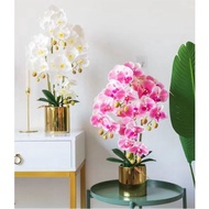 Artificial Orchids Flowers in Gold Pot Fake Orchid Plants, Home Office Party Wedding Decoration Fake Flowers