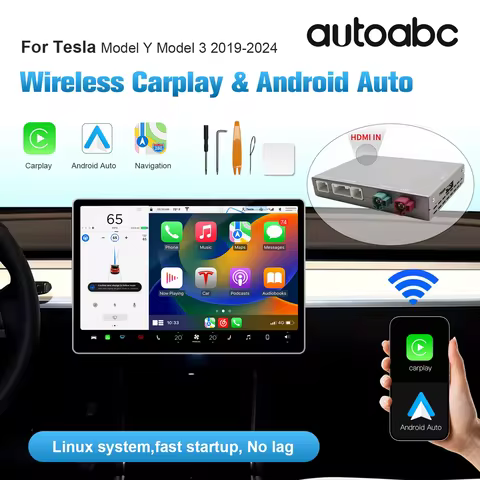 AUTOABC Wireless CarPlay Android Auto for Tesla Model 3 Model Y 2019-2024 support for aftermarket ca