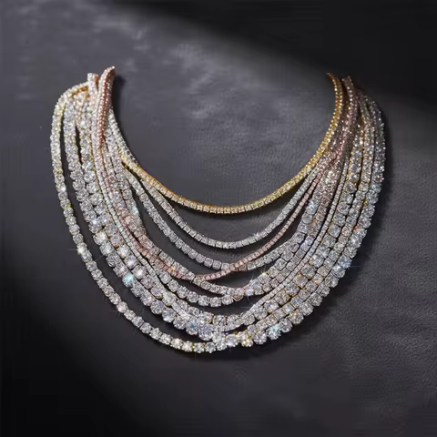 GRA Certified Moissanite Tennis Necklace 3/4/5/6mm Solid 925 Sterling Silver Diamond Tennis Necklace