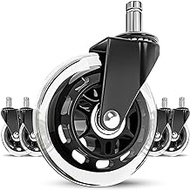 Office Chair Casters (Set of 5) Rolling Heavy Duty Safety, 3 Inch (Approx. 7.6 cm) Replacement Rubber Casters for Computer Gaming Tables for Hardwood Floors and Carpets (Black and Clear)