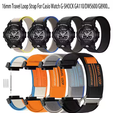 16mm Travel Loop Nylon Strap For Casio Watch G-SHOCK GA110 100 120 GA900 GA2100 DW-5600 GW-B5600 GW-