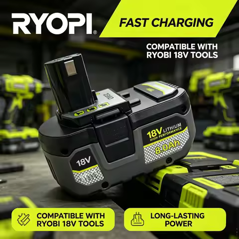 RYOBI 18V 6.0Ah Replacement Lithium Ion Battery, Low Self-Discharge High Efficiency Power Supply RYO