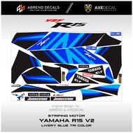 Striping R15 V2 Blue Tri Color Aji Firmanto Racing / Stiker Motor Yamaha R15 V2 Desain Custom / Stoc