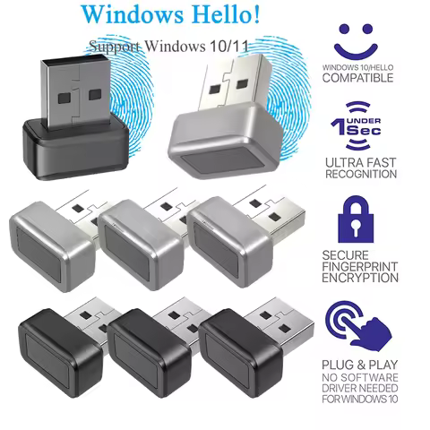 USB Fingerprint Key Reader For Windows 10/11 Hello Security Key Biometric Scanner PC Fingerprint 360