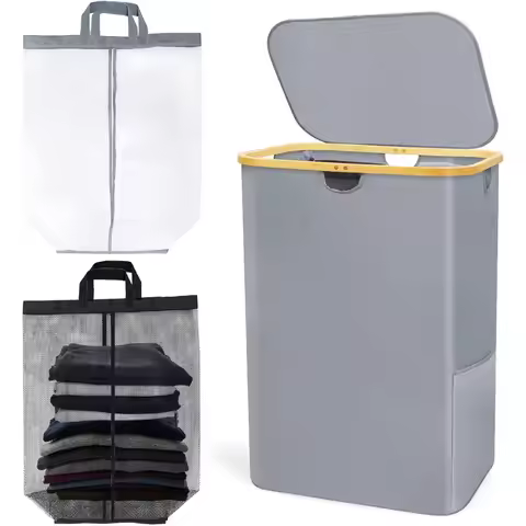 160L Double Laundry Hamper with lid, 2 section Extra Large Bamboo Laundry Hamper, Dirty Clothes Hamp