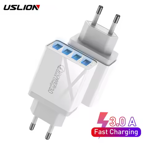 USLION 3.0A USB Charger QC 3.0 48W Fast Charging EU US UK Plug Travel Charger Mobile Phone Adapter F