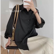 เสื้อเชิ้ตคอปก lll Freesize lll IT047เชิ้ตคอปก แขนยาว กระดุมหน้า มีกระเป๋าหน้า ทรงคลาสสิค ผ้าไหมอิตา