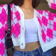 Y2K Argyle Cropped Cardigan