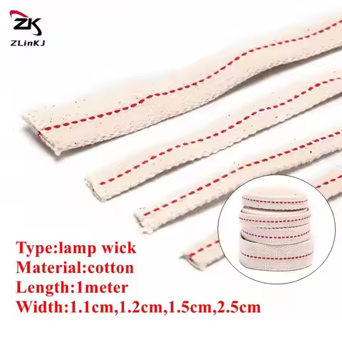 1cm/1.2cm/1.5cm/2.5cm Lamp Wick Braided Cotton Wick Flat Cotton Oil Lamp Wick For Oil Lamp Length:1M