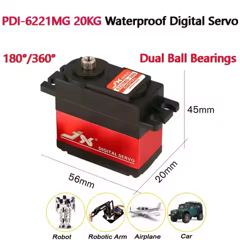 JX PDI-6221MG 20KG Digital Servo 180°/360° High Torque Metal Gear Waterproof for 1/8 1/10 RC Car Boa