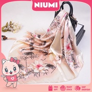 Ready Stock NIUMI NC9115 Tudung Bawal Satin Silk Bidang 45 Muslimah Corak Printed Square Hijab Scarf
