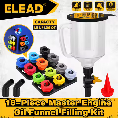 ELEAD 18Pcs Engine Oil Funnel Filling Kit, 1.36qt/1.5L Coolant Funnel Set, Funnels for Automotive Us