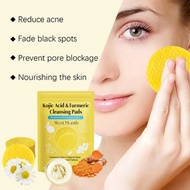 West&Month 60pcs Kojic Acid Turmeric Exfoliating Cleansing Pads Glow Facial Wash Remove Dead Skin Ac