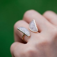 白冰蝴蝶翡翠戒指 未時設計18k黃金鑲玉天然A貨冰種珠寶開口指環