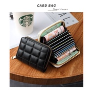 PU Leather Credit Card Holder Zipper Wallet With 9 Card Slots 2 Change Pockets