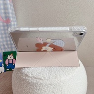 Bath Bear and Sleeping Bear Y Folding Pen Slot Illustrator Co-Branded New ipad Protective Case Suita