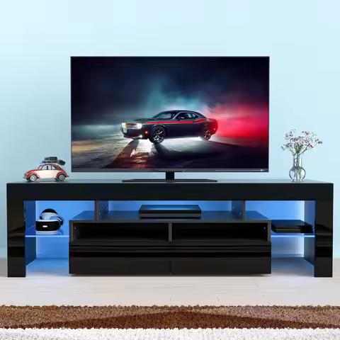 71IN LED TV Stand for 75/70/65 inch TV Modern Black Stand for Living Room with Storage Drawers High 