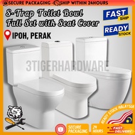 3T S-Trap Full Set Toilet Bowl With Toilet Seat Cover Set Lengkap Mangkuk Tandas 1 Piece and 2 Piece