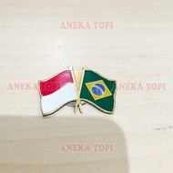 Cross Flag Pin Indonesia Brazil Pin Cross Flag Country Pin Friendship Flag Indonesia Brazil - Variou