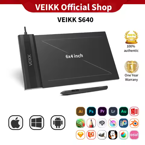VEIKK S640 Graphics Tablet,Digital Drawing Tablet,6.5x4", for Drawing & Game OSU,Battery-Free Pen Su