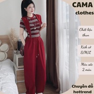 Women's Outfit Set 3 Piece CAMA HCOM26704 Horizontal Striped T-shirt Mixed with Straight Tube Pants,