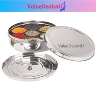 [Made in India] Stainless Steel Masala Dabba 7 Container 1 Spoon Spice Jar Canister With Inner Cover