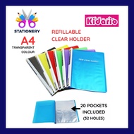 KIDARIO A4 New Clear Holder Refillable 20 Pockets / Clear Book / Document File / Plastic File 359A