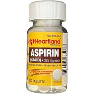 Heartland Pharma Co Aspirin 325mg NSAID Uncoated Pain Reliever (100 Count)