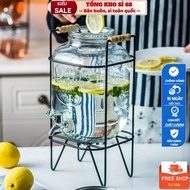 4L Glass Refrigerator Water Bottle with Convenient Screw Spout and Cute Shelf, 4L Fruit Juice Mix Bo