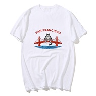 Funny Cat San Francisco T-Shirt Y2k Kitten Cartoon Graphic Clothes Humor Funny Cotton Short Sleeve B