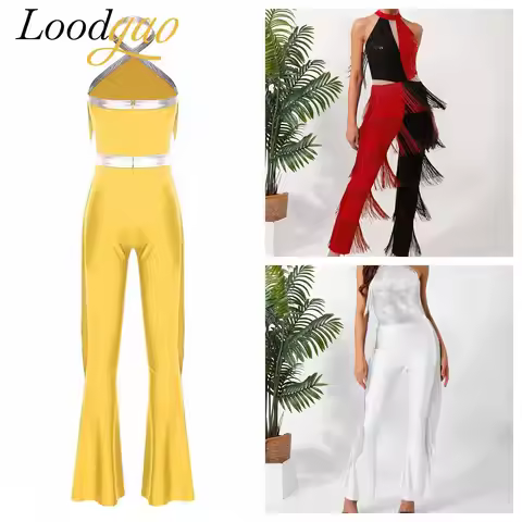 Women's Jumpsuit Party Rompers Flares Metallic 70s 80s Disco Hippie Costume Streetwear Outfit Shiny