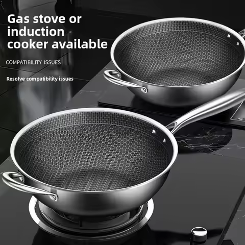 Honeycomb stainless steel non stick pan, thickened flat bottomed pan, stir fry pan, induction cooker