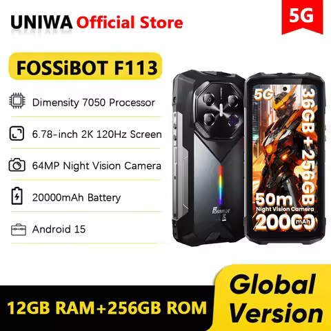 FOSSiBOT F113 5G Rugged Smartphone Android 15 6.78 Inch 36GB+256GB 20000mAh 33W 108MP Camping Light 