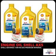 SHELL ADVANCE 4T AX5 15W40 ENGINE OIL MINYAK HITAM SHELL MINERAL AX5 1 LITER + YAMAHA OIL FILTER 100% ORIGINAL