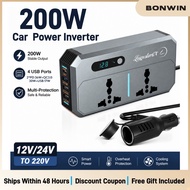200W Car Power Inverter 12V/24V To 220V  dengan PD36W QC3.0 30W  Fast charging Converter 4 USB Ports
