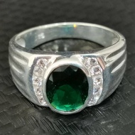 925 Pure Silver Mens Ring With Green CZ Stone. Cincin Perak Lelaki Dengan Batu Permata Hijau Zircon