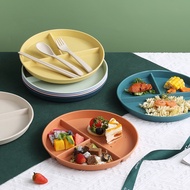 211 divided plate wheat straw creative compartment round plate household three compartments quantita
