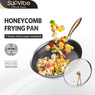 SUPVIBE 316 Stainless Steel Honeycomb Frying Pan With Cover Non Stick Wok Gas Induction Cooker Unive