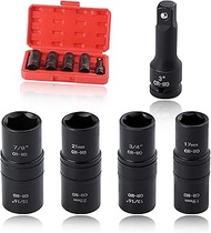 SPEEDWOX 5PCS Lug Nut Socket Set 1/2 Impact Socket Set Metric 17-19 21-22 mm & SAE 3/4-13/16-7/8-15/