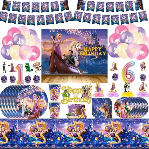 Rapunzel Birthday Balloon Decorations Enchanted Party Supplies Cups Plates Napkins Cake Decoration P