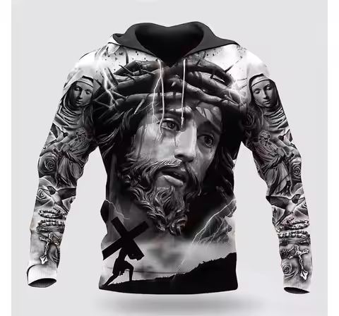 New Winter 3D Christian Jesus Men's Hooded Sweatshirt. Y2K Original Subculture Oversized Streetwear 
