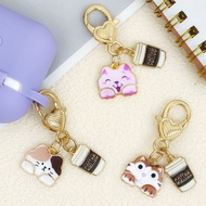 Fashion Cartoon Animal Cat Keychain Metal Coffee Cup Pendant Keyring for Women Men Headphone Case DI