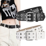 Medium American Style Black Ladies Belt, Punk Retro y2k Double Star Design Adjustable Belt For Woman