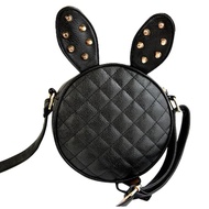 Bag Black Women Girl Rabbit Ear Round Leather Handbag Shoulder  Messenger