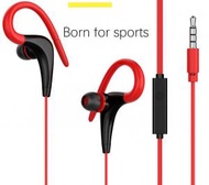 線控3.5mm耳咪耳掛式入耳式運動重低音有線耳機（PVC圓線紅色）